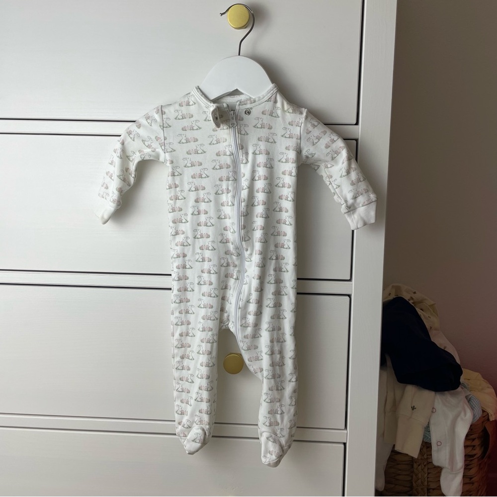 Lila and Hayes Bunny Print Footie 0-3 Months